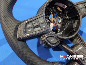 Dodge Hornet Custom Steering Wheel - Carbon Fiber - Flat Top/ Flat Bottom - w/ 2 Red Center Stripes - Perforated Leather